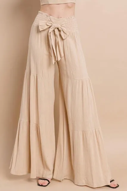 Dancing at Dusk Tie Waist Wide Leg Pant - Taupe